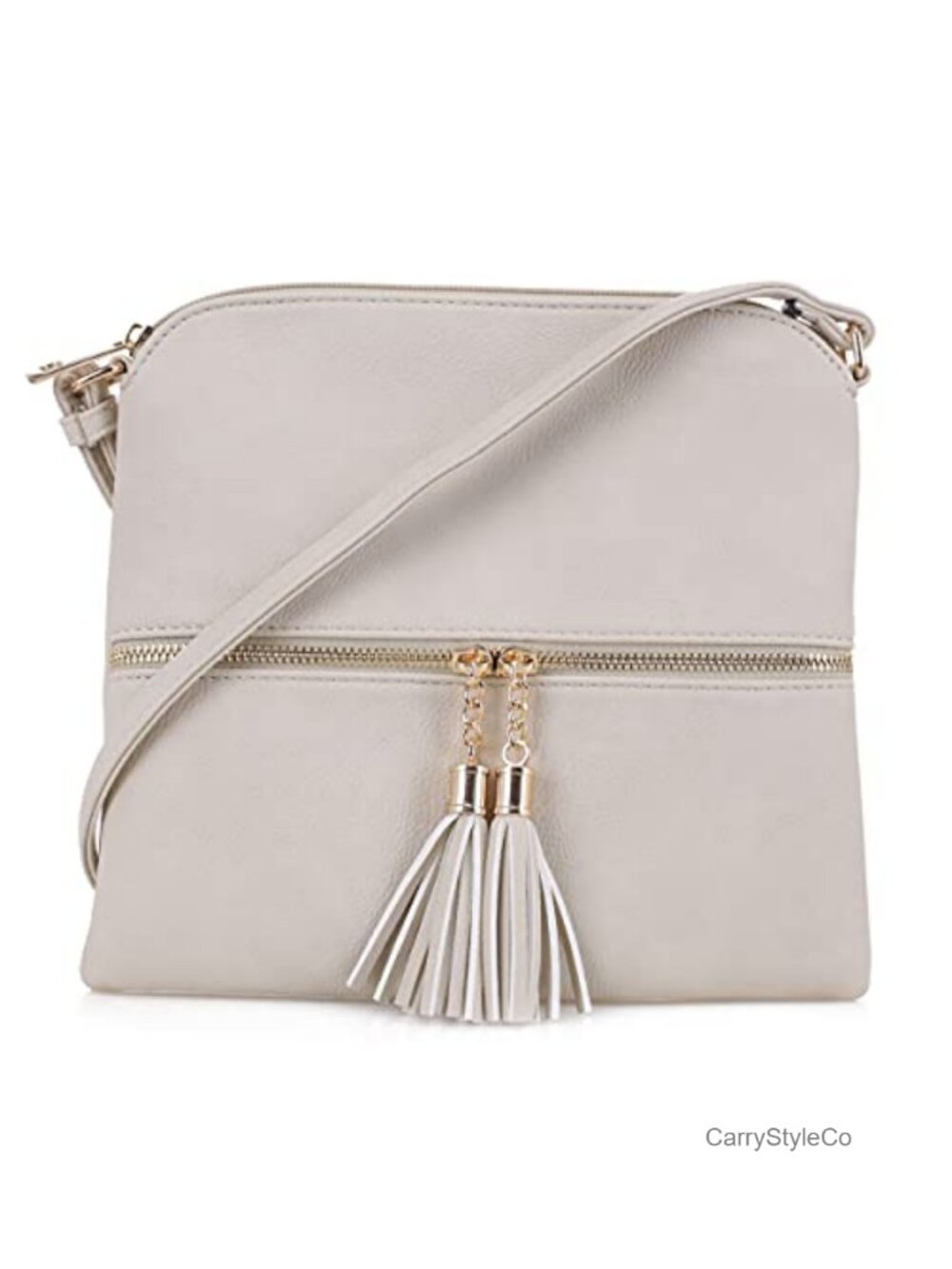 Faux Leather Crossbody Bag with Tassel & Zipper Pocket